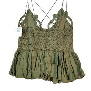 Intimately Free People Adella Cami Olive Green Lace Ruffled Tank Top - Small NWT